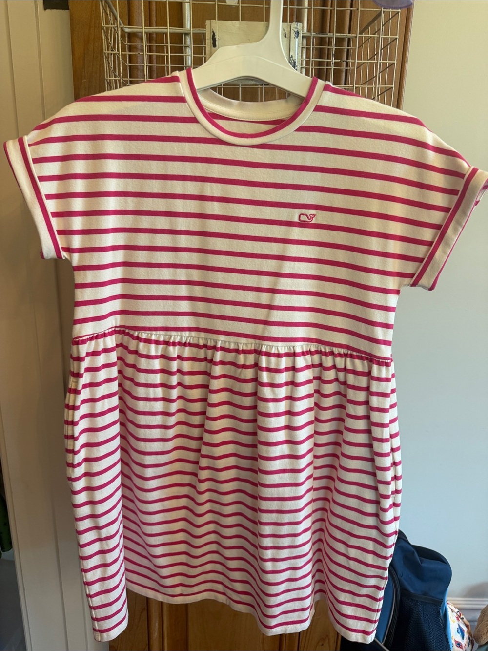 Vineyard Vines Girls' Hot Pink & White Striped Cotton Dress